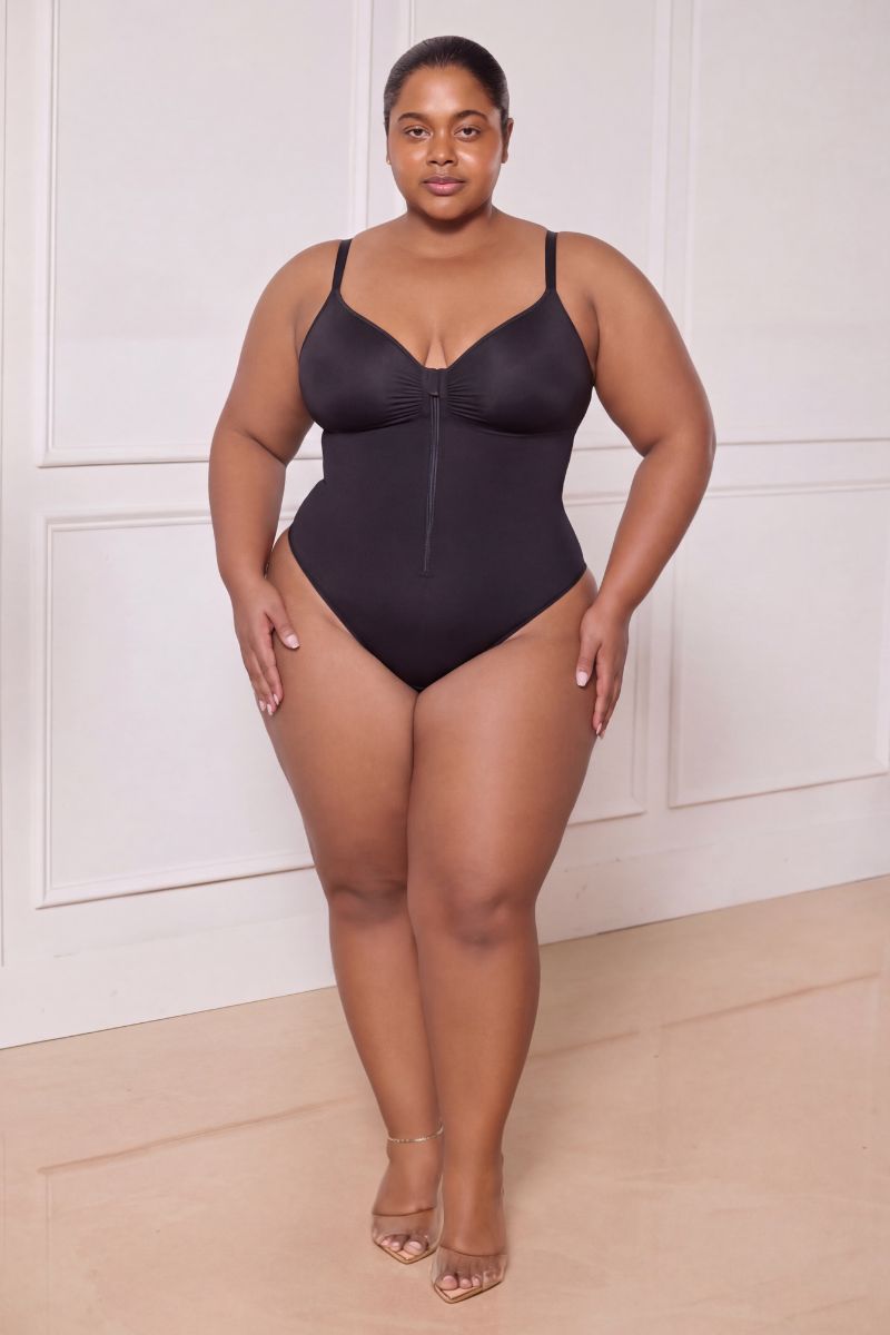 Flat Tummy Zip Suit - Black