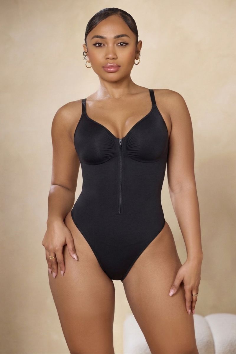 Flat Tummy Zip Suit - Black