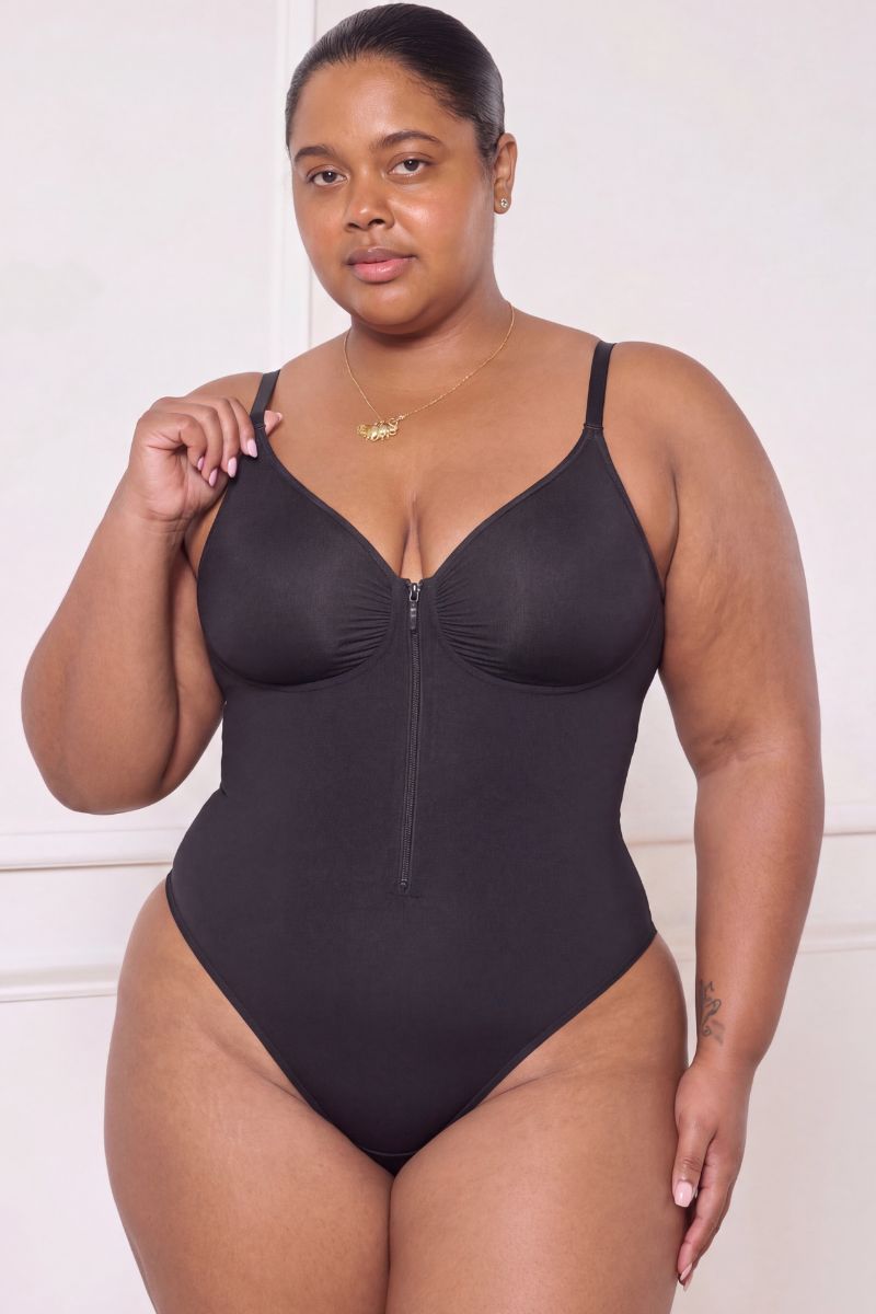 Flat Tummy Zip Suit - Black