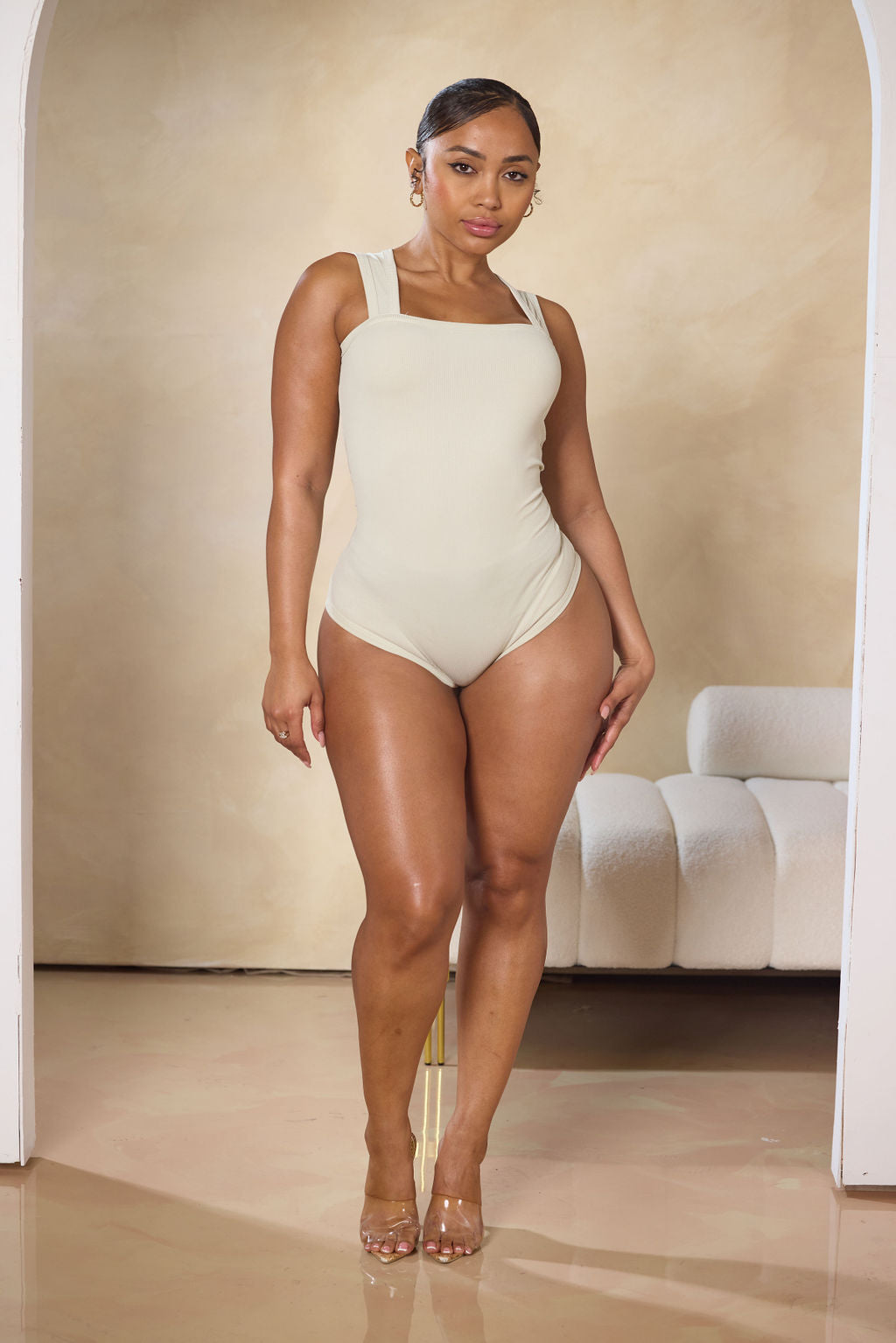 Gray Tummy Control Tank Bodysuit