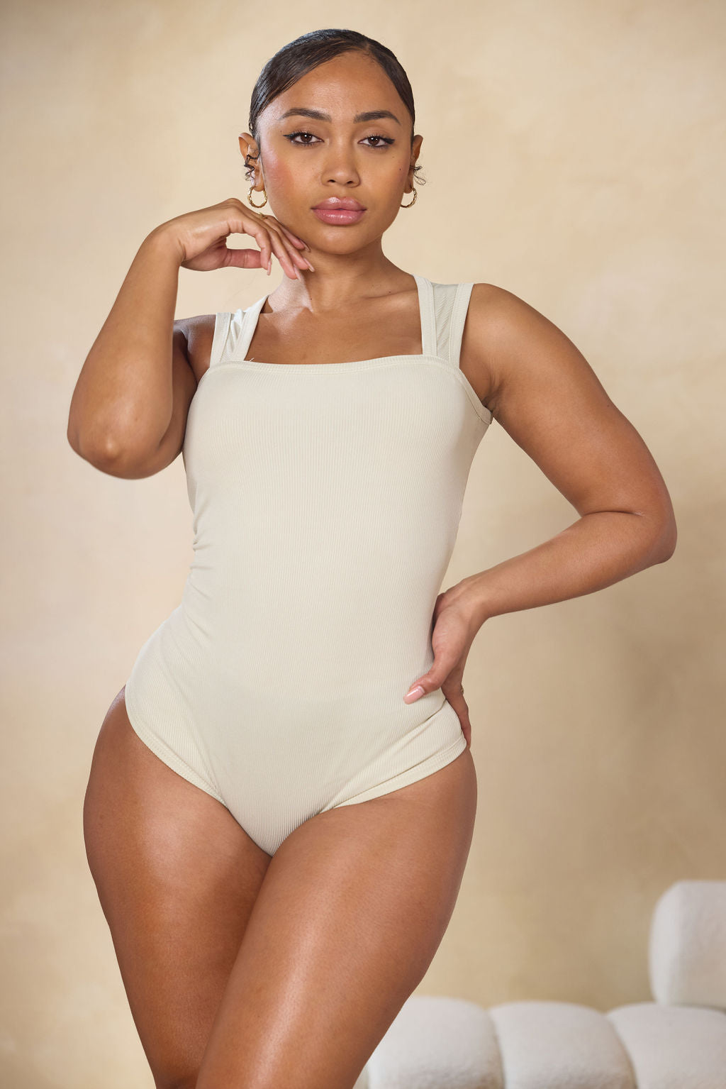 Beige Tummy Control Tank Bodysuit