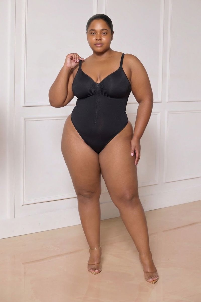 Flat Tummy Zip Suit - Black